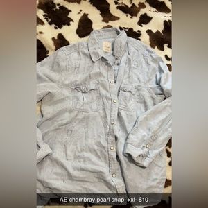 Chambray pearl snap button down shirt